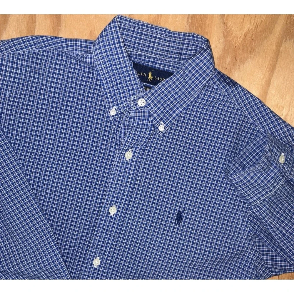 Polo Ralph Lauren Long Sleeve Button Down Blue‎ Plaid Mens Small Custom Fit